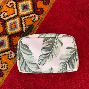 Coach Green and Cream Leaf Print Cosmetic Case